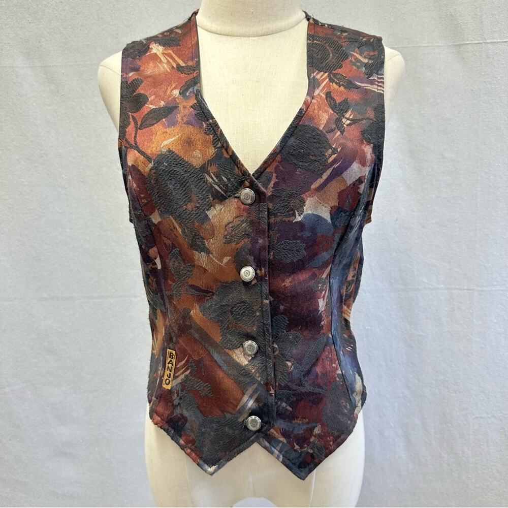 Banjo Dallas western button up floral abstract print vest size medium stagecoach